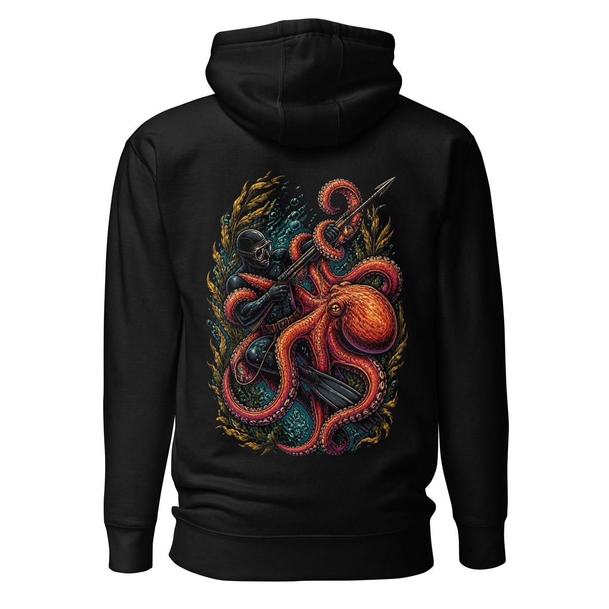 Octopus Diver Hoodie in black, back print
